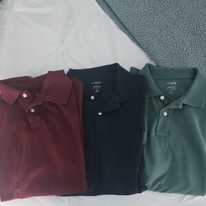 J. Crew Men's Polo Trio - Burgundy, Navy, Forest Green